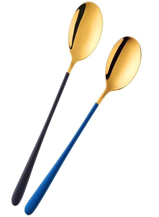 Takositio 8 Inch Soup Spoons Stainless Steel, Round Head Soup Spoons, Modern Thick Long Handle SUS304 Korean Spoon, Dinner Metal Spoons for Soup, Grain,Dessert,Milk,Tea,Coffee (2, Gold-2) - Image 1